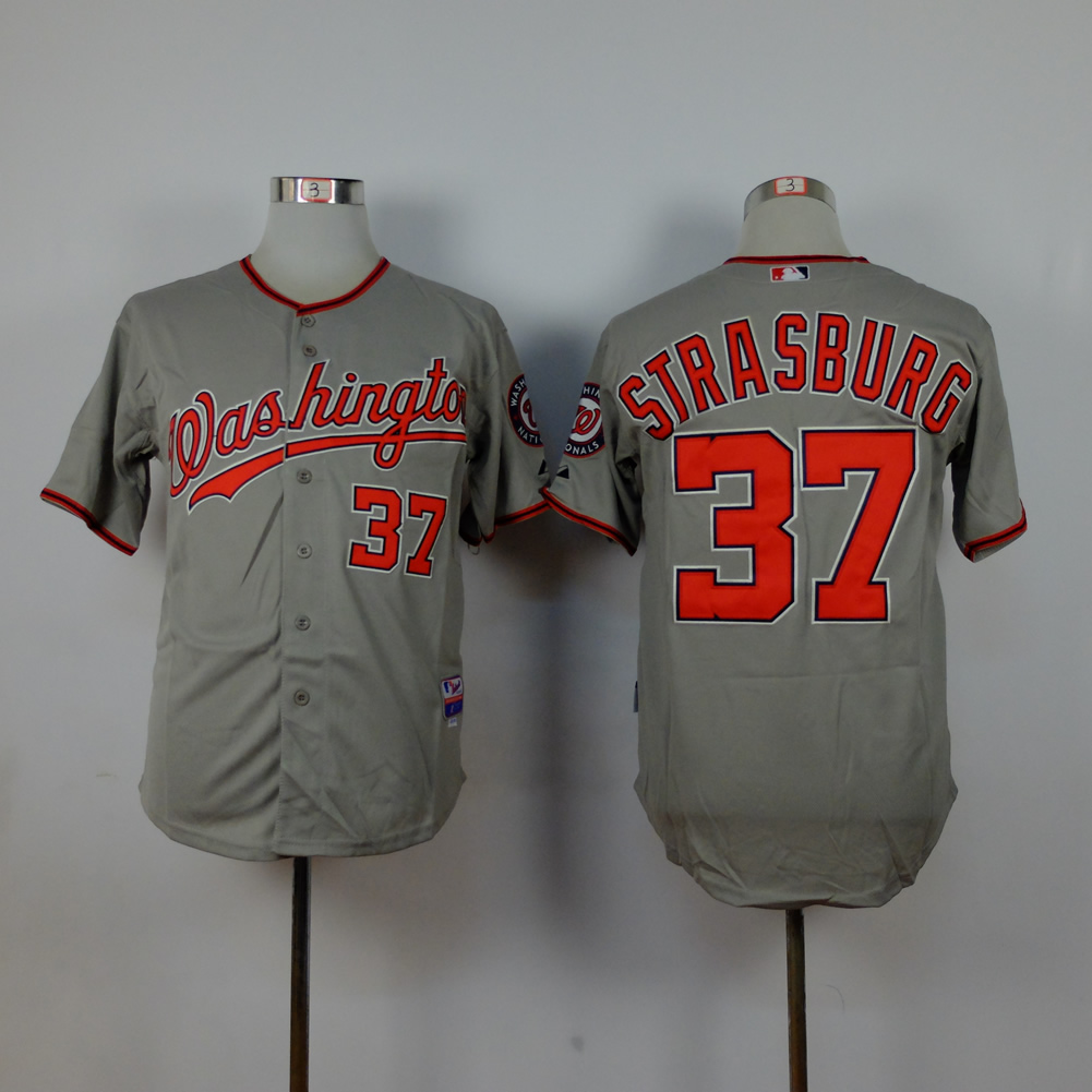 Men Washington Nationals 37 Strasburg Grey MLB Jerseys